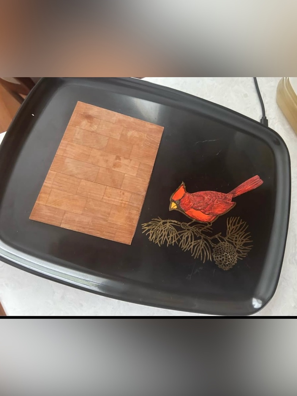 Vintage Couroc Cheese Board Tray Maple Wood Inlay Cardinal 16 X 11